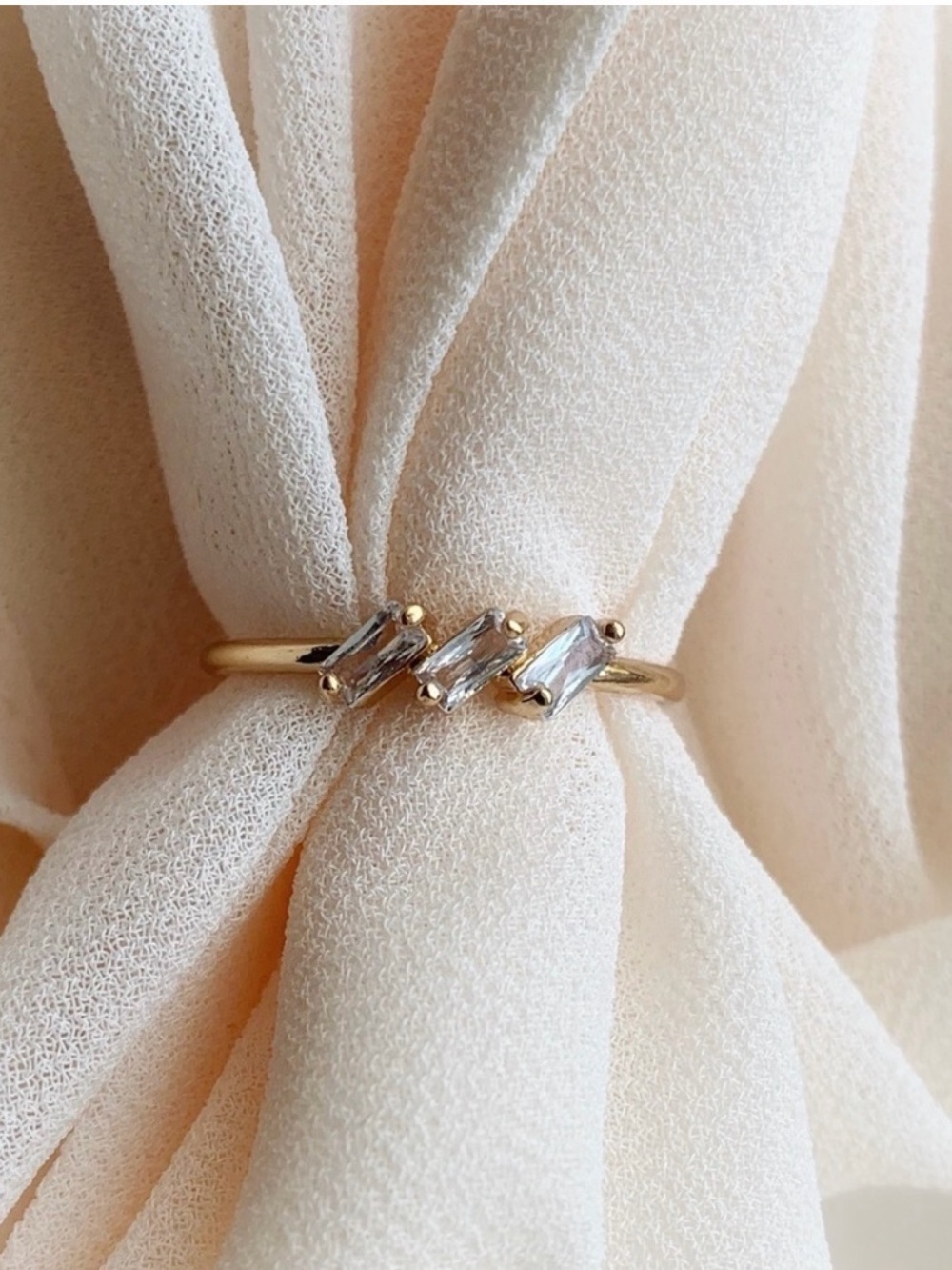 Gold Minimalist Baguette CZ Ring - Elegant White Stones
